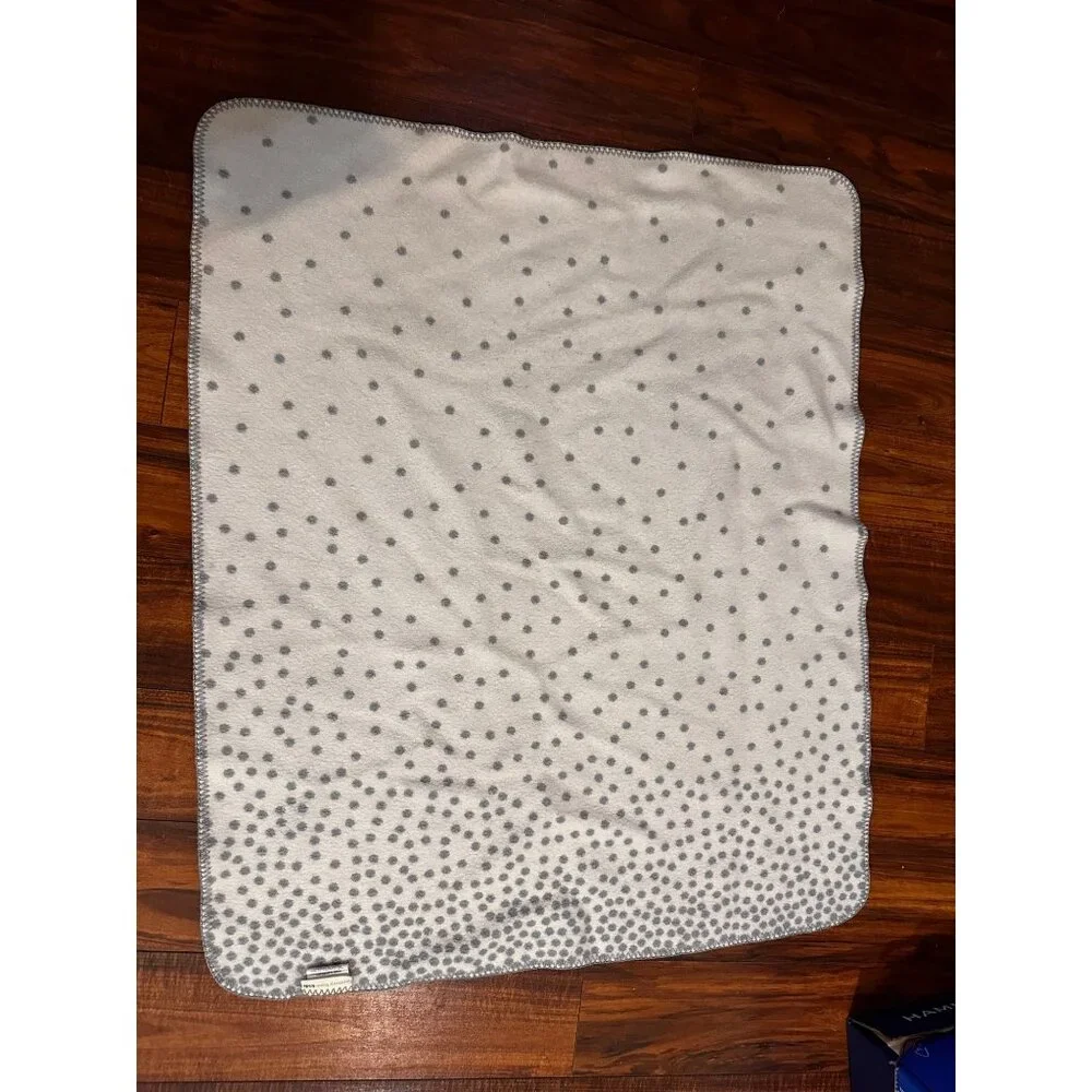 Pottery Barn Kids acrylic reversible grey white polka dots baby security blanket